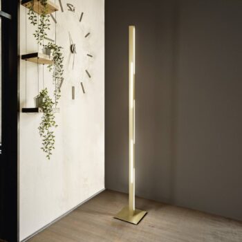 LED stojacia lampa Ling, mosadz, výška 165 cm, stmievateľná, kov