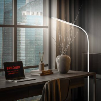 LED stojacia lampa Mura, biela, výška 170 cm, kov, dotykový stmievač