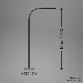 LED stojacia lampa Mura, čierna, výška 170 cm, kovový dotykový stmievač