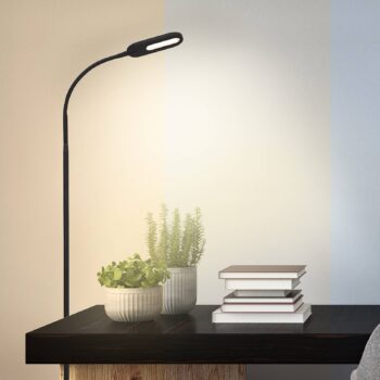 LED stojacia lampa Office Step, stmievateľná, čierna