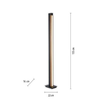 LED stojacia lampa PURE Lines, čierna, drevo, diaľkové ovládanie, 140 cm