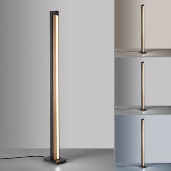 LED stojacia lampa PURE Lines, čierna, drevo, diaľkové ovládanie, 140 cm