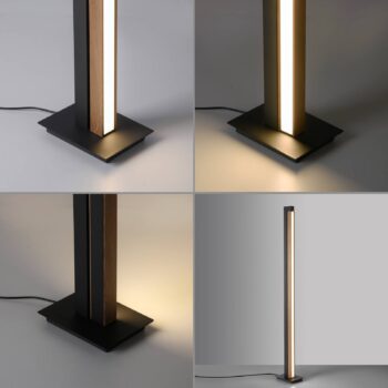 LED stojacia lampa PURE Lines, čierna, drevo, diaľkové ovládanie, 140 cm