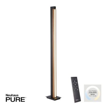 LED stojacia lampa PURE Lines, čierna, drevo, diaľkové ovládanie, 140 cm
