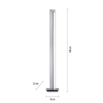 LED stojacia lampa PURE Lines, strieborná, diaľkové ovládanie, 140 cm