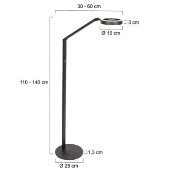LED stojacia lampa Ringlux, čierna, kovová, nastaviteľná