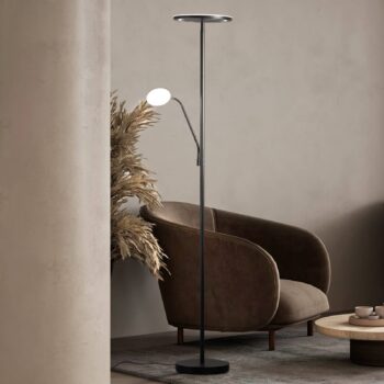 LED stojacia lampa Sorento, pieskovo čierna, výška 182 cm, lampa na citanie