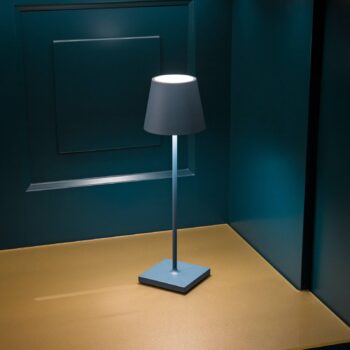 LED stolná lampa Nuindie, USB-C, modrá, IP54, stmievateľná