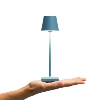 LED stolná lampa Nuindie pocket, modrá, IP54, stmievateľná