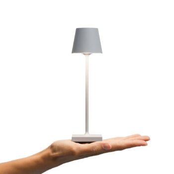 LED stolná lampa Nuindie pocket, sivá, IP54, stmievateľná