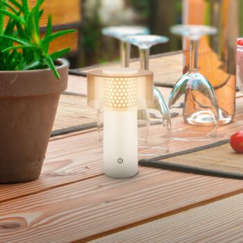 LED stolová lampa Brilo unplugged Gila, hnedá/sivá, 21 cm