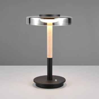 LED stolová lampa Celeste chróm/drevo 35 cm sklo/kov Touchdim