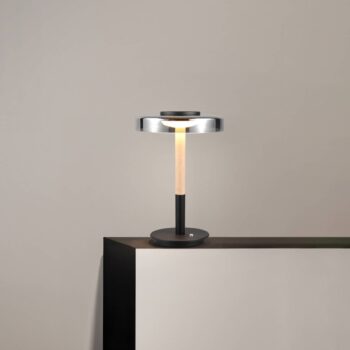 LED stolová lampa Celeste chróm/drevo 35 cm sklo/kov Touchdim