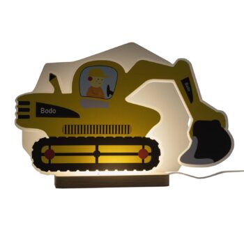 LED stolová lampa Excavator, žltá, 20 cm, stmievateľná, drevo/akryl