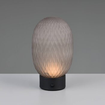 LED stolová lampa Facette, dymovo šedá, USB, sklo