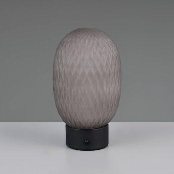 LED stolová lampa Facette, dymovo šedá, USB, sklo