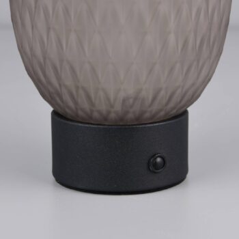 LED stolová lampa Facette, dymovo šedá, USB, sklo