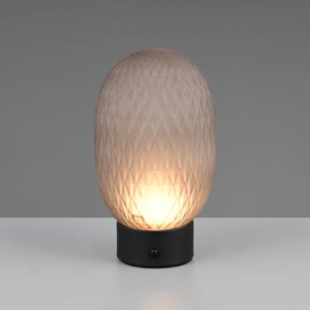 LED stolová lampa Facette, dymovo šedá, USB, sklo