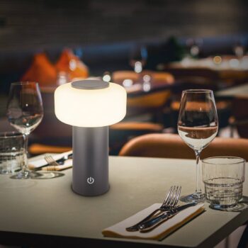LED stolová lampa Juna, antracitová, IP44, stmievateľná, 20 cm
