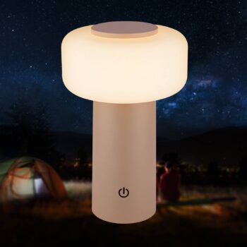 LED stolová lampa Juna, béžová, IP44, stmievateľná, 20 cm