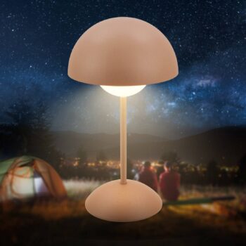 LED stolová lampa Kugle, hnedá, kov, IP44, stmievateľné