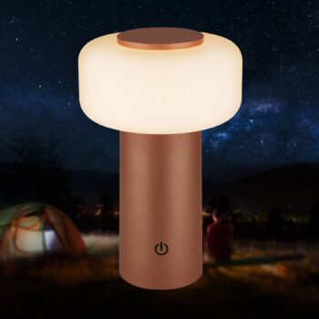 LED stolová lampa na akumulátor Juna, hnedá, IP44, stmievateľná, 20 cm