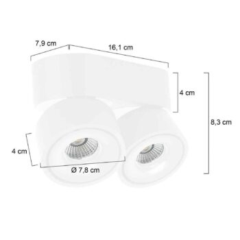 LED stropné bodové svetlá Fez, biele, 2-pl., kovové, otočné