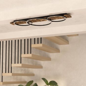 LED stropné svietidlo Boyal, čierne, dĺžka 101 cm, drevo, 3 svetlá.