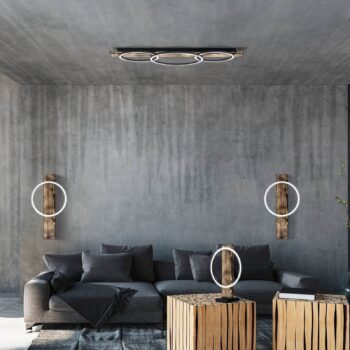 LED stropné svietidlo Boyal, čierne, dĺžka 101 cm, drevo, 3 svetlá.