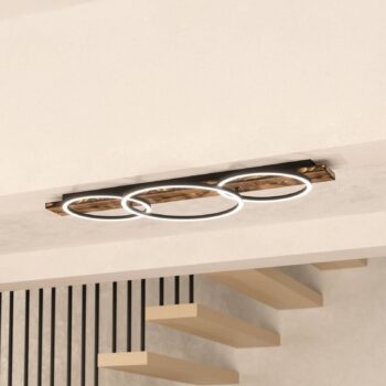 LED stropné svietidlo Boyal, čierne, dĺžka 101 cm, drevo, 3 svetlá.