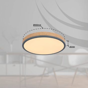 LED stropné svietidlo Doro, Ø 45 cm, tmavý grafit/drevo, drevo, 830