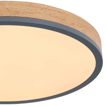 LED stropné svietidlo Doro, Ø 45 cm, tmavý grafit/drevo, drevo, 830