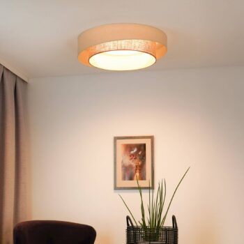 LED stropné svietidlo Luneta S, juta, béžová/hnedá, Ø 60 cm, 3-stupňové