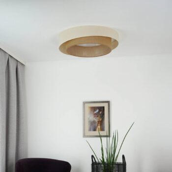 LED stropné svietidlo Luneta S, juta, béžová/hnedá, Ø 60 cm, 3-stupňové