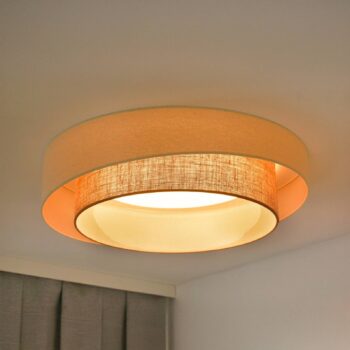 LED stropné svietidlo Luneta S, juta, béžová/hnedá, Ø 60 cm, 3-stupňové