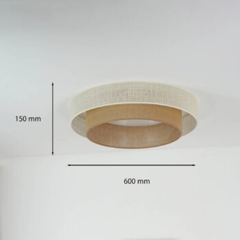 LED stropné svietidlo Luneta, juta, biela/hnedá, Ø 60 cm, 3-stupňové stmievanie