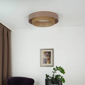 LED stropné svietidlo Luneta, juta, hnedá farba, Ø 60 cm, 3-stupňové stmievanie