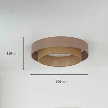 LED stropné svietidlo Luneta, juta, hnedá farba, Ø 60 cm, 3-stupňové stmievanie