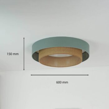 LED stropné svietidlo Luneta, šalvia/juta, Ø 60 cm, 3-stupňové stmievanie