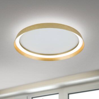 LED stropné svietidlo Manta, Ø 45 cm, zlatá farba, hliník, hore/dole