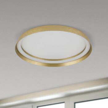 LED stropné svietidlo Manta, Ø 45 cm, zlatá farba, hliník, hore/dole