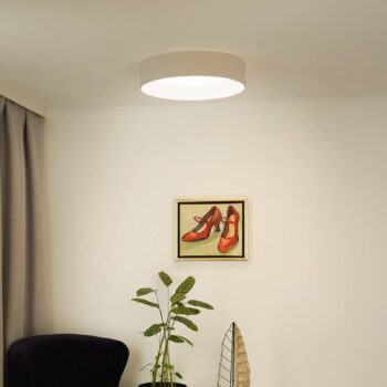 LED stropné svietidlo Plafond, biele, tkanina, Ø 45 cm, 3-stupňové stmievanie