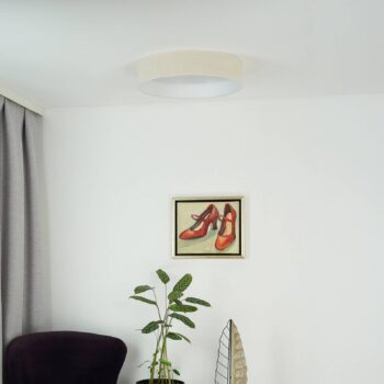 LED stropné svietidlo Plafond, biele, tkanina, Ø 45 cm, 3-stupňové stmievanie
