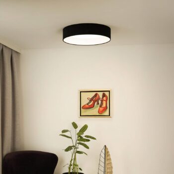 LED stropné svietidlo Plafond, čierne, tkanina, Ø 45 cm, 3-stupňové