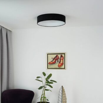 LED stropné svietidlo Plafond, čierne, tkanina, Ø 45 cm, 3-stupňové