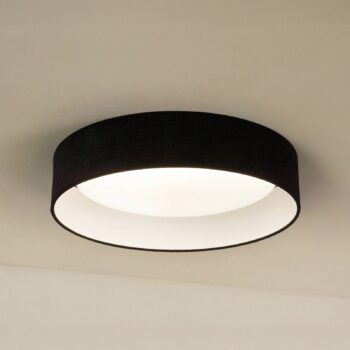 LED stropné svietidlo Plafond, čierne, tkanina, Ø 45 cm, 3-stupňové