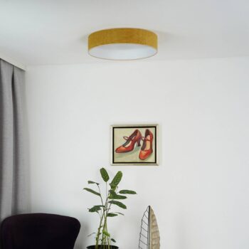 LED stropné svietidlo Plafond, horčicovo žltá, tkanina, Ø 45 cm, 3-stupňové