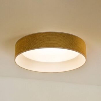LED stropné svietidlo Plafond, horčicovo žltá, tkanina, Ø 45 cm, 3-stupňové
