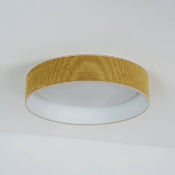 LED stropné svietidlo Plafond, horčicovo žltá, tkanina, Ø 45 cm, 3-stupňové