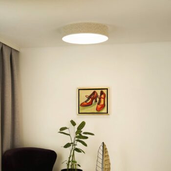 LED stropné svietidlo Plafond, krémová farba, tkanina, Ø 45 cm, 3-stupňové